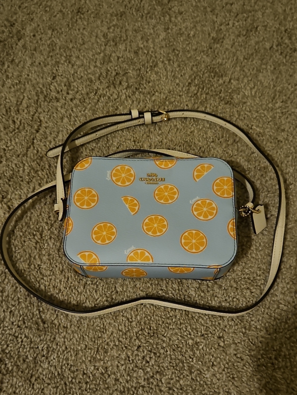 Coach Light Blue Crossbody with Yellow Lemon Motif